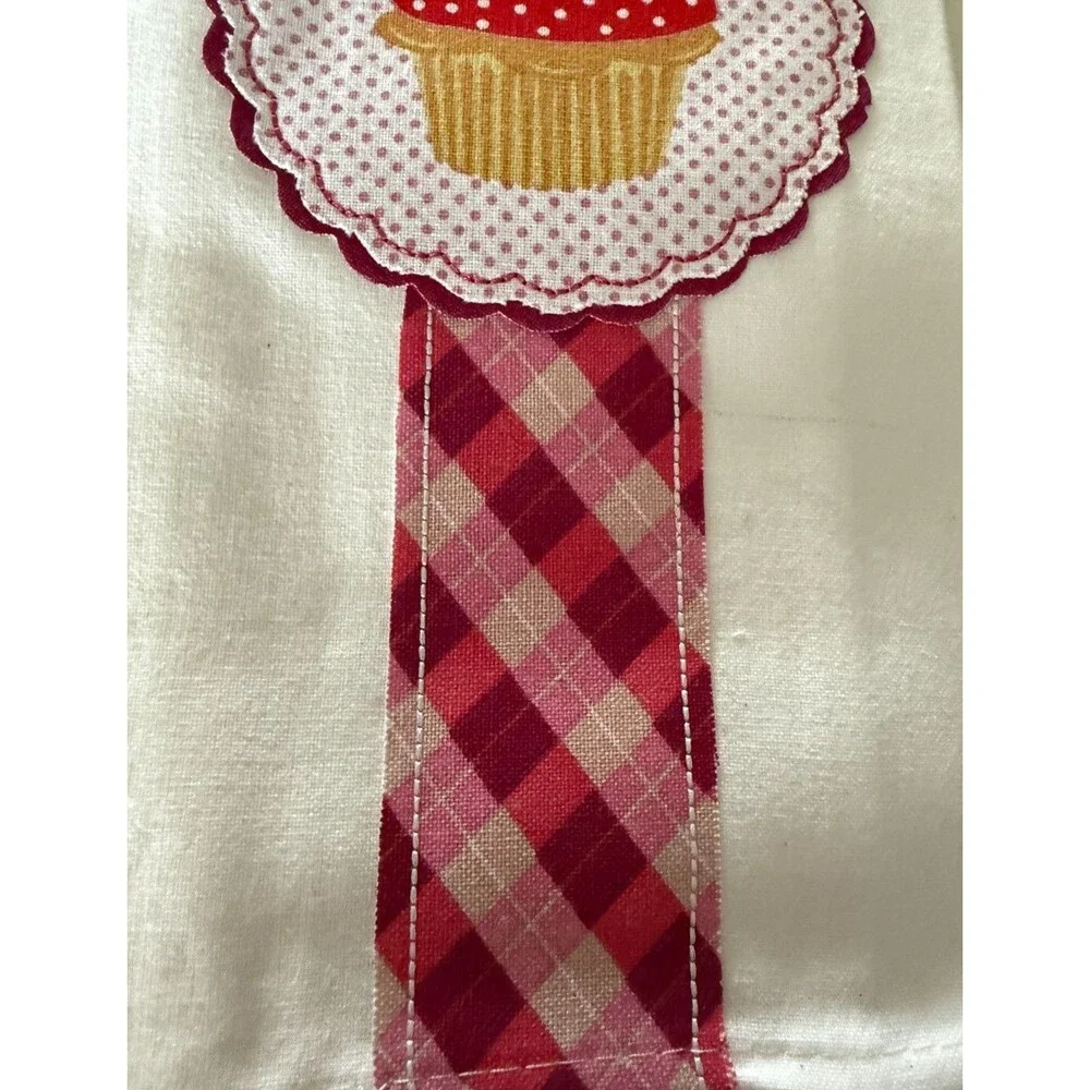 Kitchen Dish Towel White Strawberry Cupcake Flour Sack Applique Plaid Polka Dot